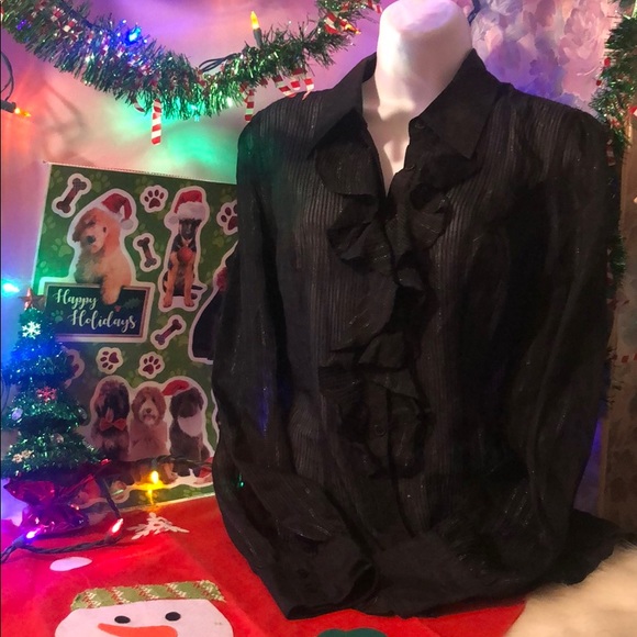 Lucky Brand black silk blouse with metallic. SizeM🔺FIRM🔺 - Picture 3 of 8